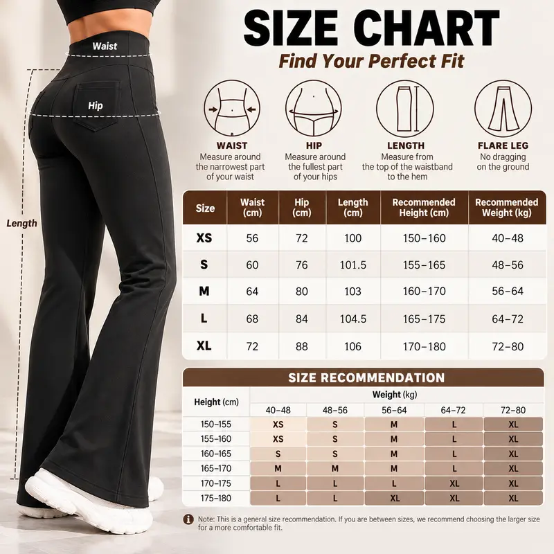 Women's fleece-lined flare leggings size chart