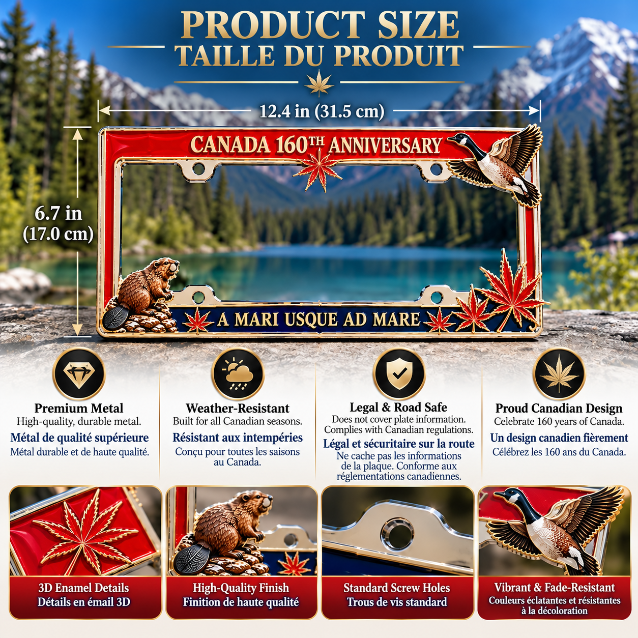 Canada commemorative license plate frame size and detail
