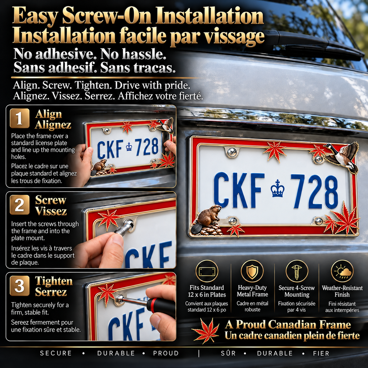 Canada license plate frame screw on installation