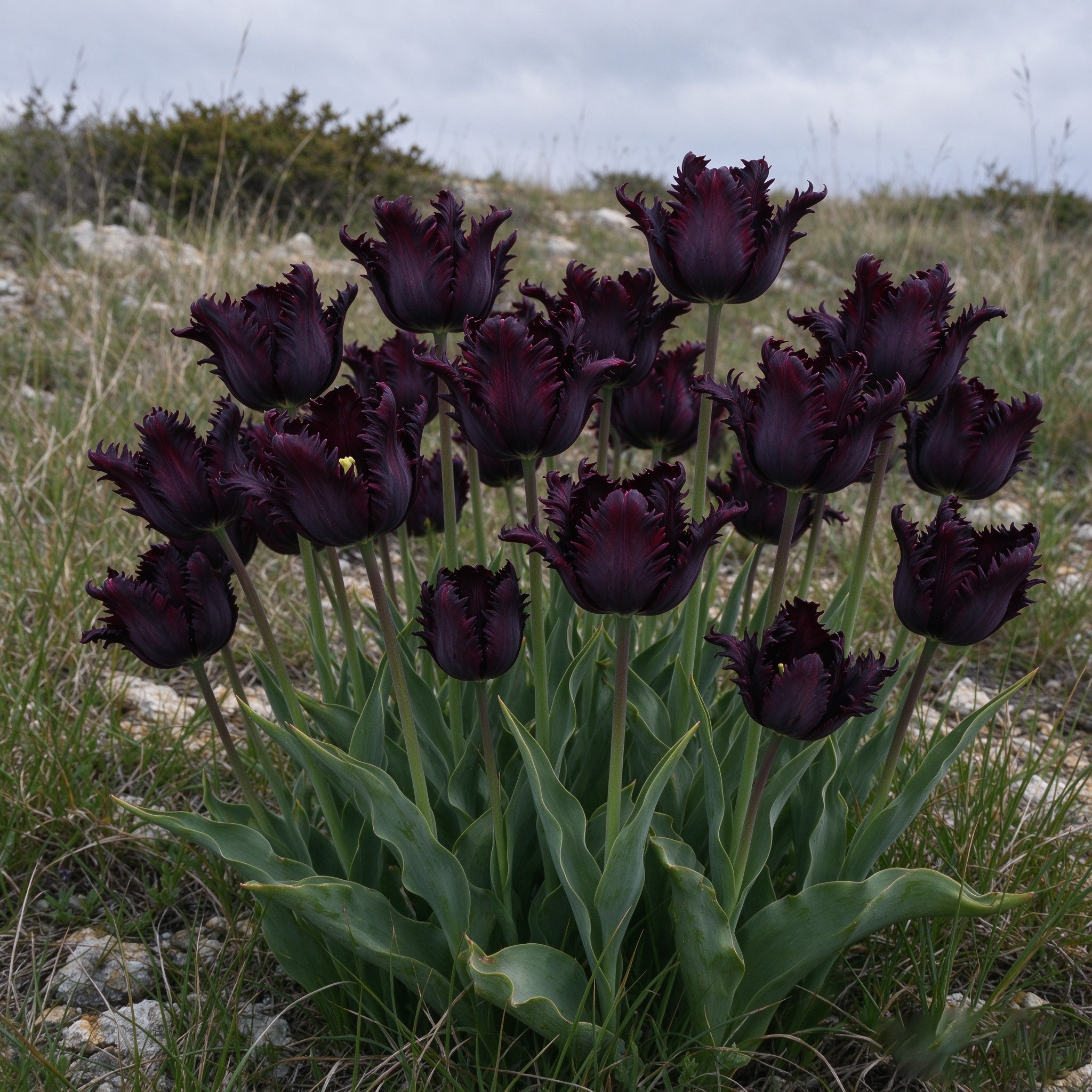 Black Parrot tulip floral display