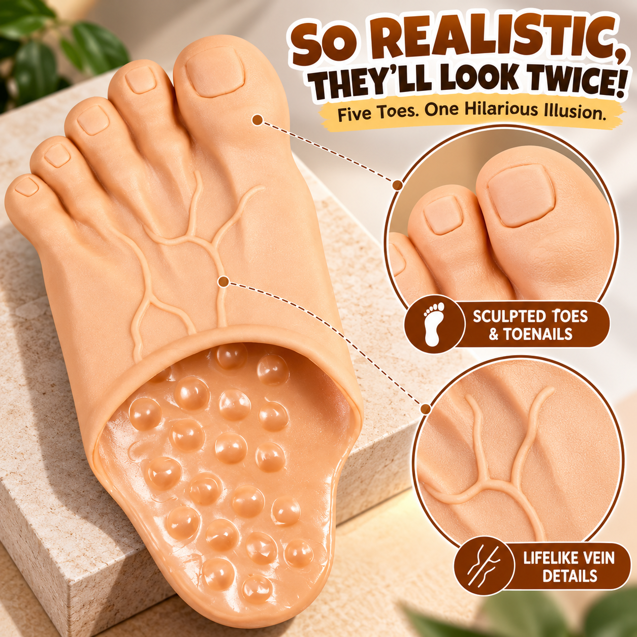 Close-up of sculpted toes and raised foot-like detailing
