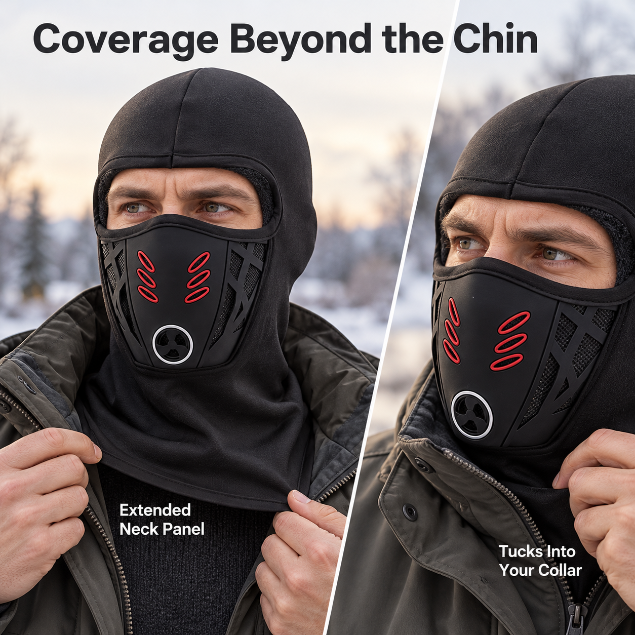 Balaclava showing coverage across the head, face and neck
