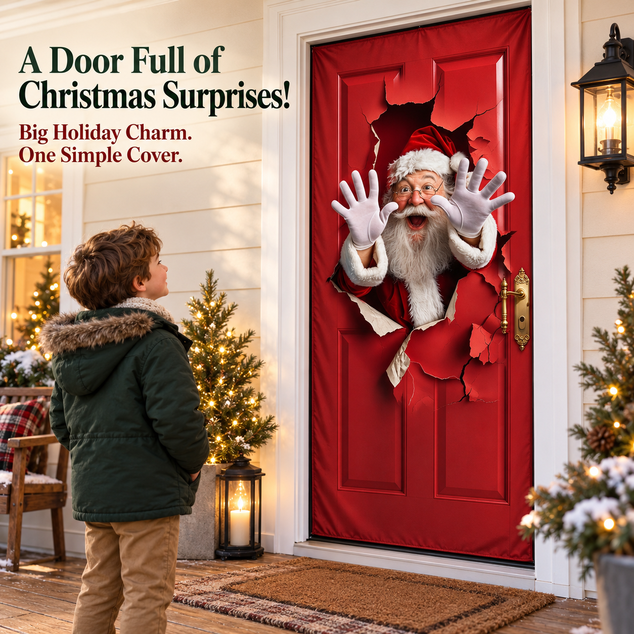 Festive Christmas door-cover design adding character to a home entrance