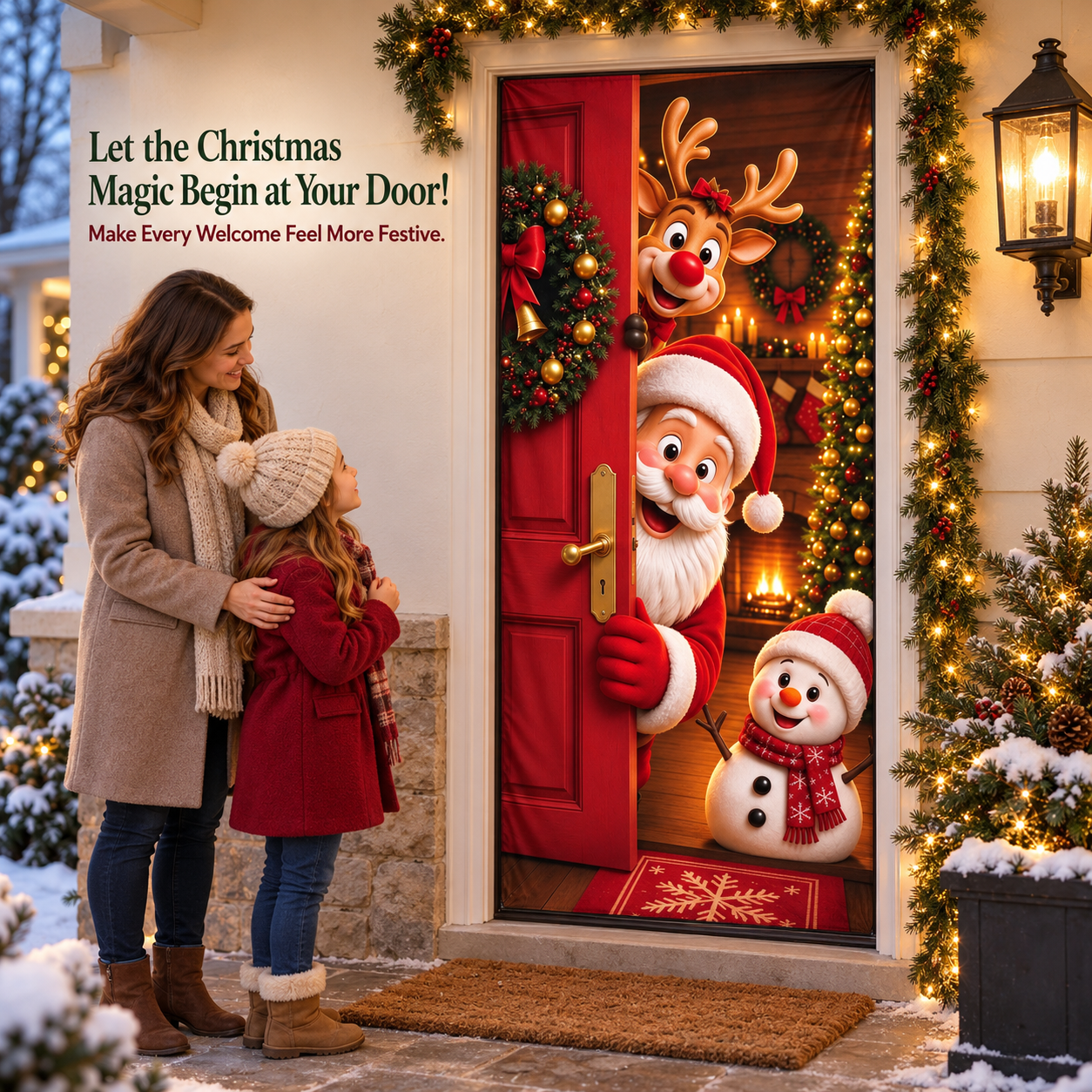 Christmas door cover creating a welcoming setting for family celebrations