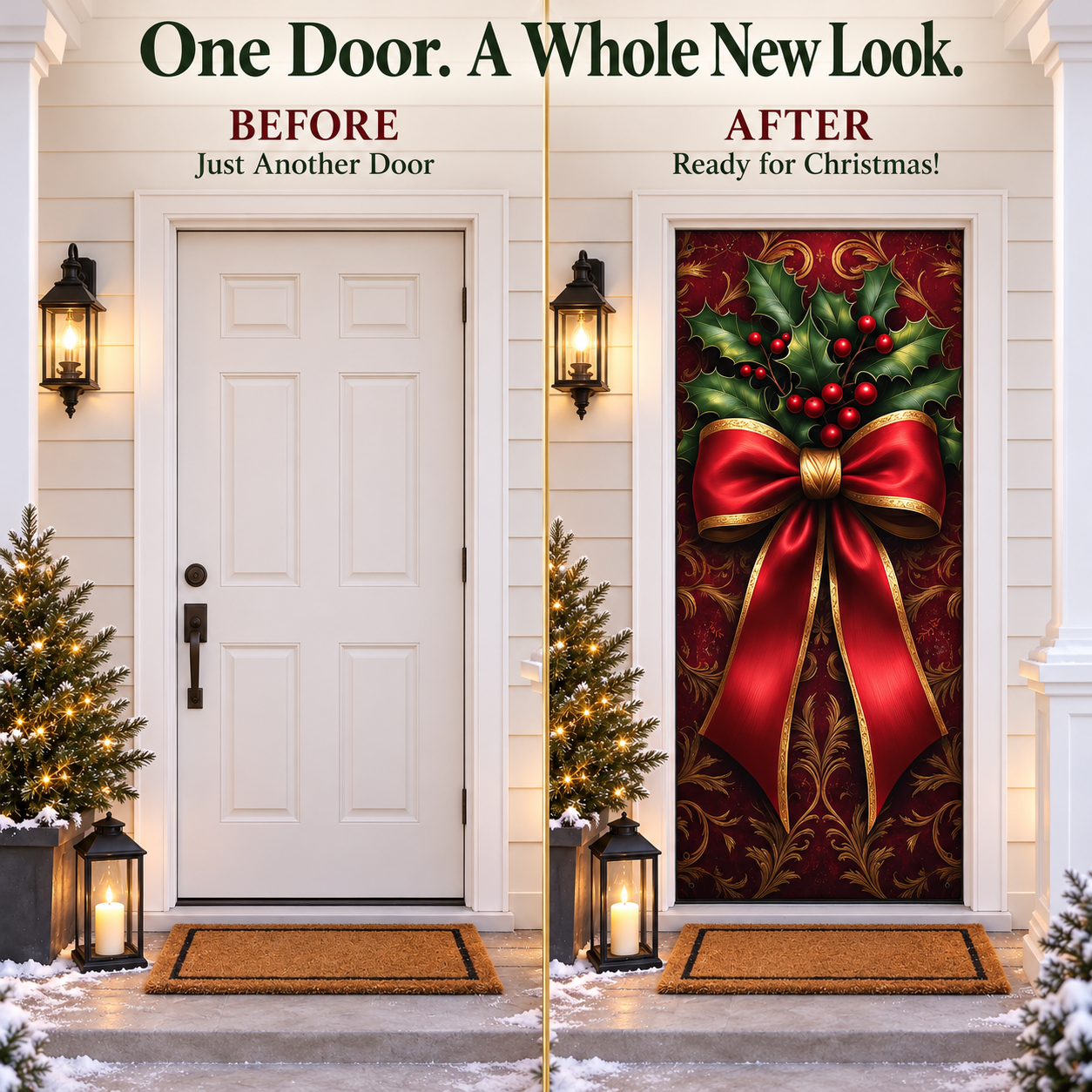 Christmas door cover shown as a full-door festive decoration