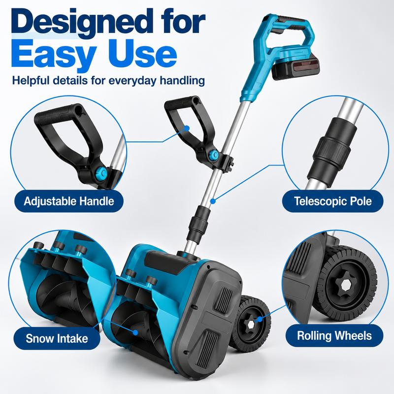 Cordless electric snow shovel features and operation