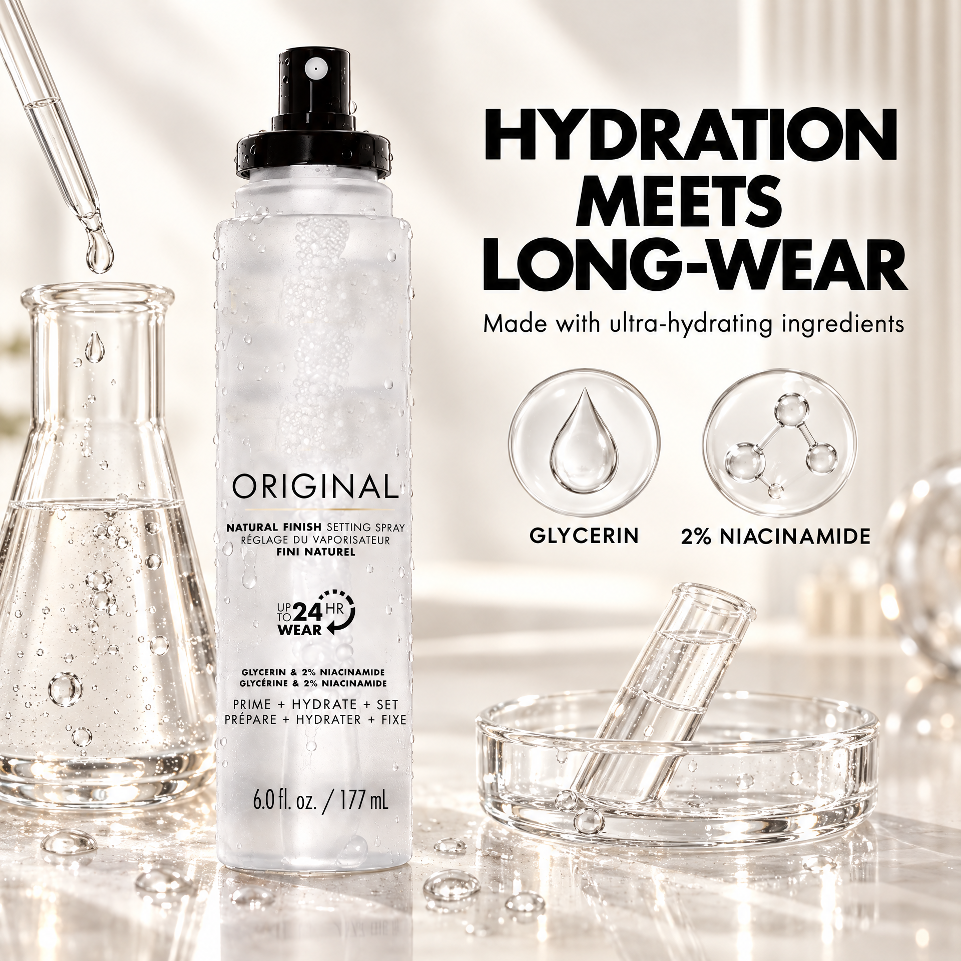 Setting spray with glycerin and 2 percent niacinamide