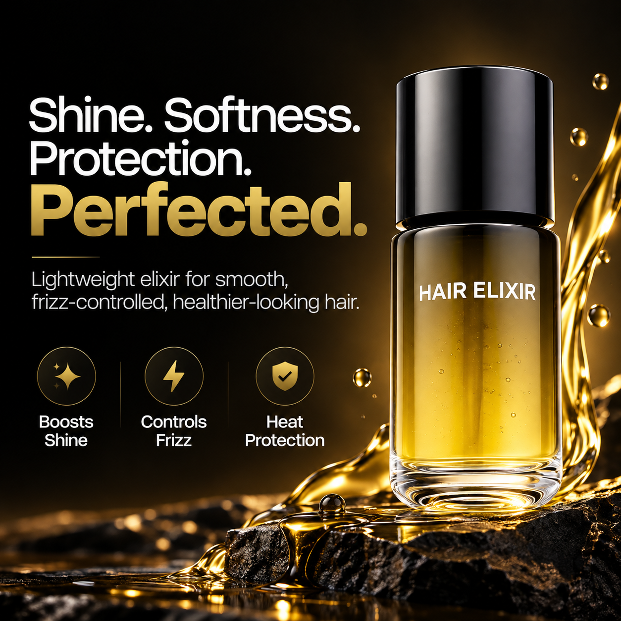Lightweight hair elixir for shine softness and protection