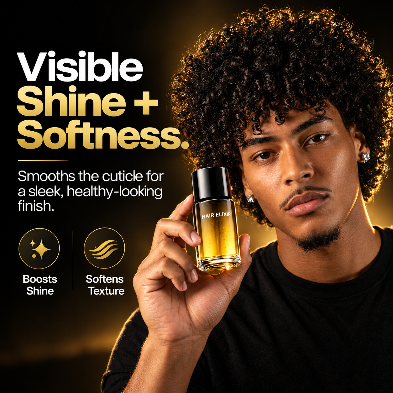 Hair elixir visibly boosting shine and softness