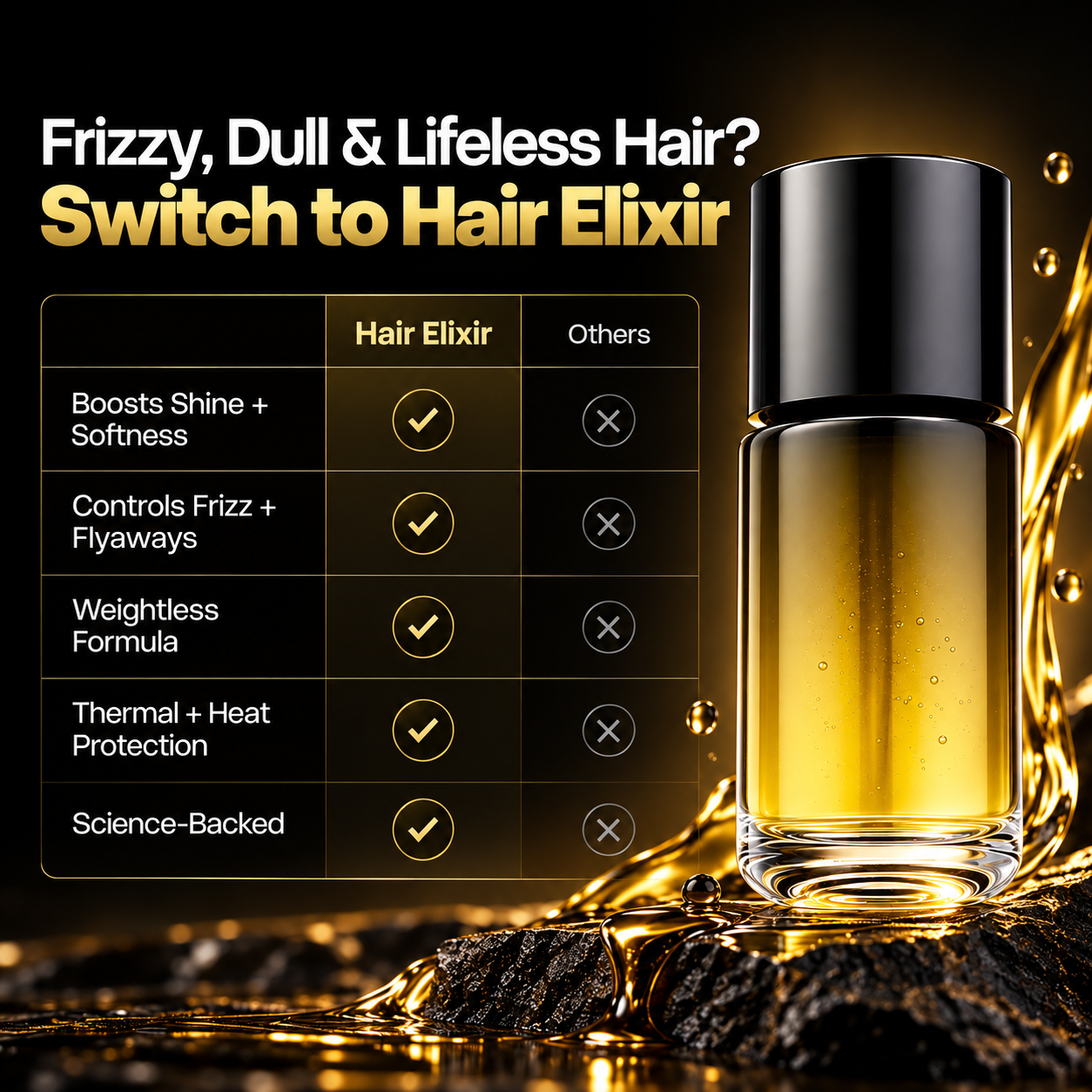 Lightweight hair oil performance for shine frizz and styling