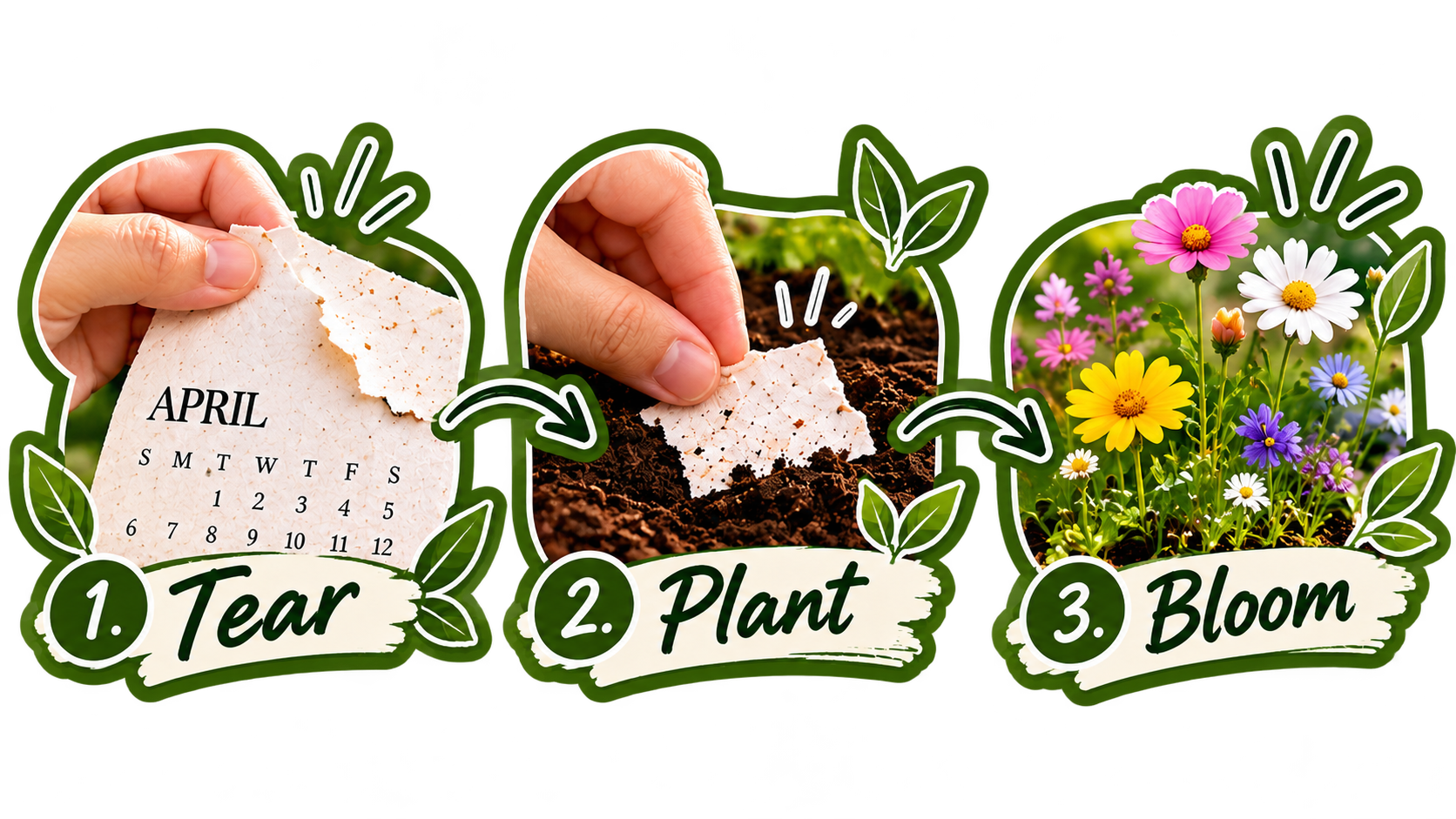 Seeds embedded inside plantable calendar paper