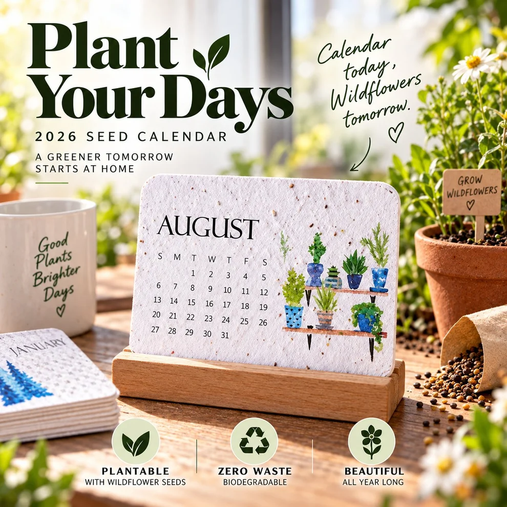 Seed paper calendar cards stored and planted gradually