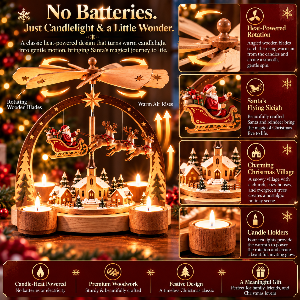 Santa’s Midnight Flight Christmas candle carousel detail 2