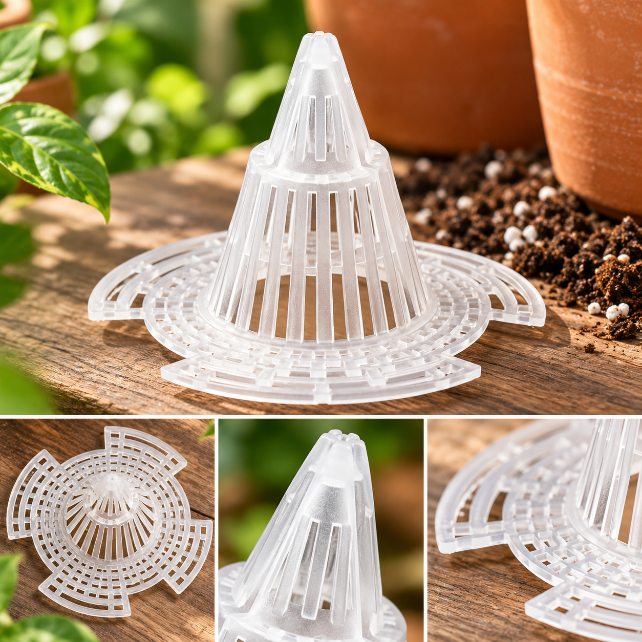 Detail view of the raised cone-shaped drainage mesh structure