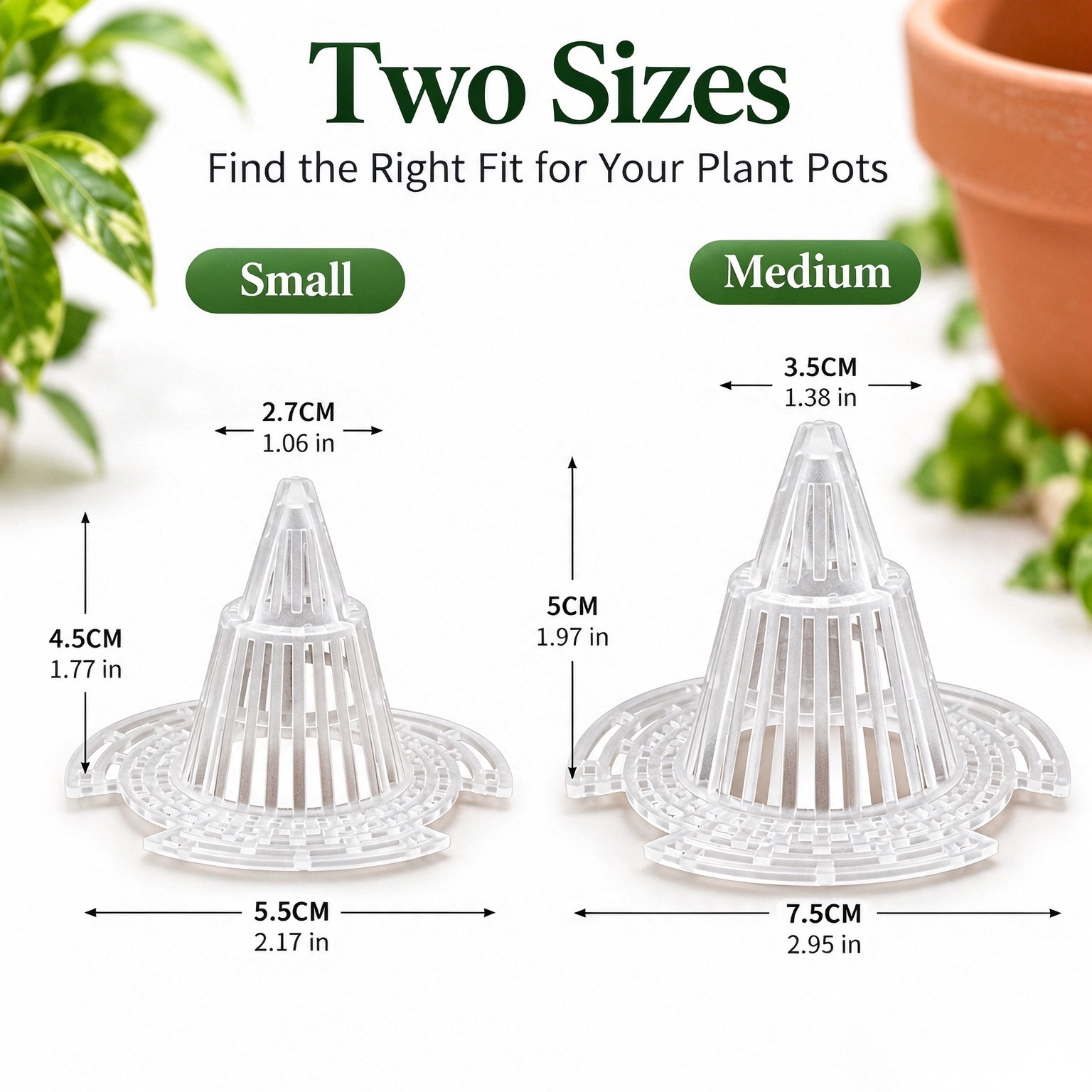 Small and Medium cone-shaped drainage mesh insert dimensions